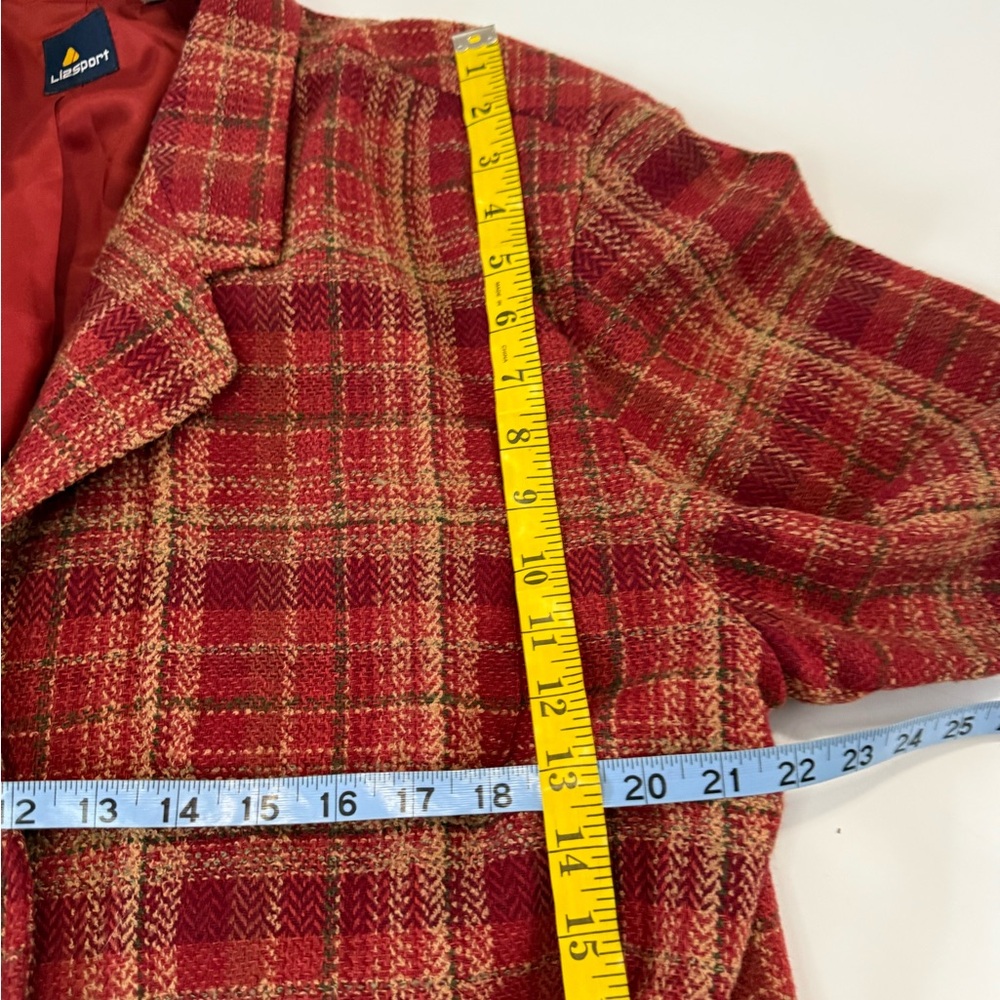 Liz Sport VINTAGE Plaid Red Women's Jacket with belt wool blend in size 14 - Picture 11 of 11